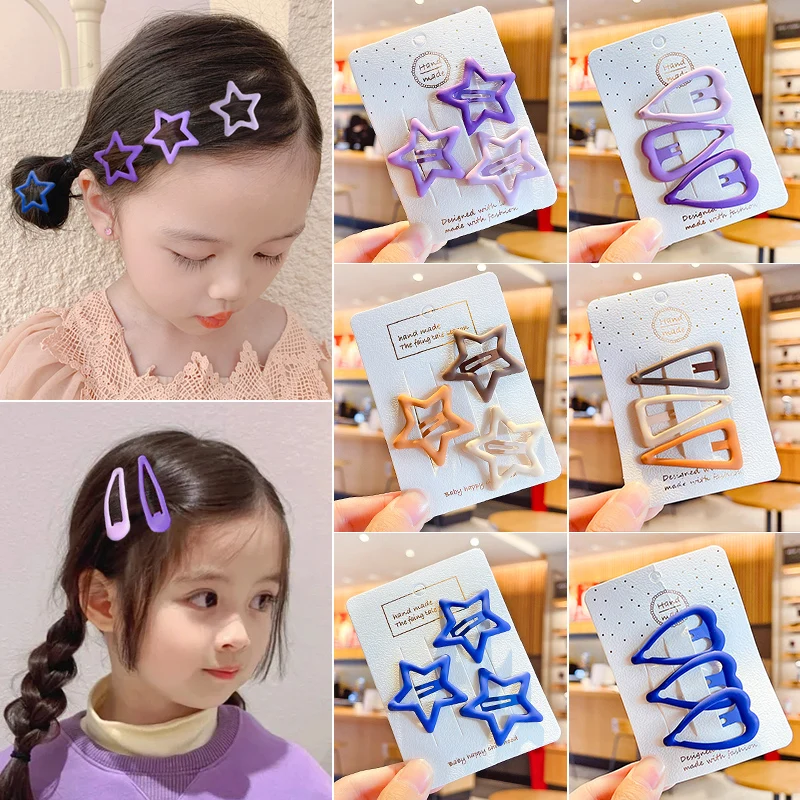 3/6/9 Pcs/Set Children Cute Geometry Star Heart Ornament Hair Clips Baby Girls Colors Barrettes Hairpins Kids Hair Accessories