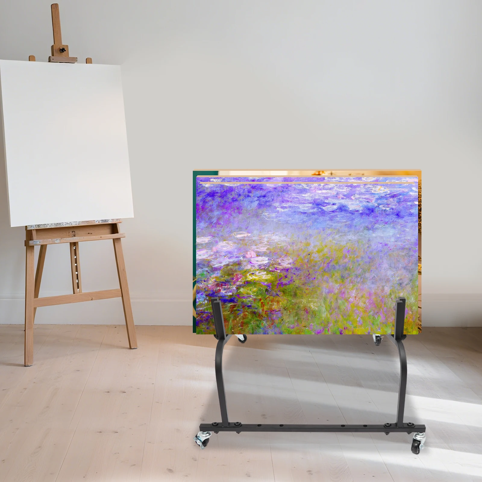 

Черная, 10-слотовая витрина с колесиками, тележка для хранения стеллажей для хранения фотографий/холста, регулируемая стойка для образцов плитки