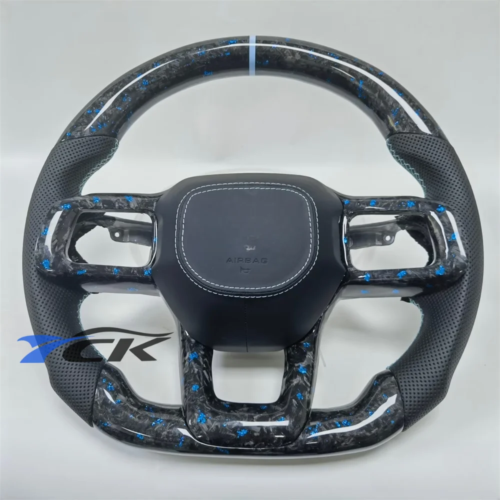 

Кованое рулевое колесо из углеродного волокна для Ford Mustang 2018-2022, черные кожаные синие полоски, автомобильные аксессуары