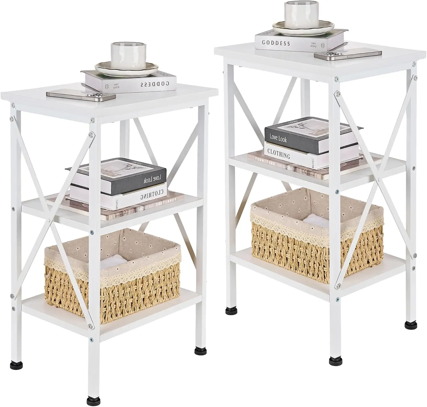 

End Table Set of 2, 24" Tall Side Tables with 3-Tier Storage Shelves