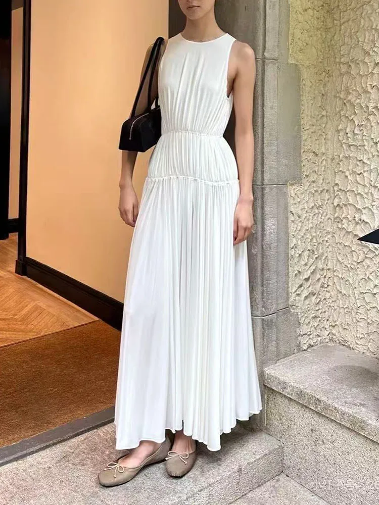 

2026 Spring/Summer New Style Sleeveless Pleated Dress - Women's A-Line Corset Dress with Waistline for Slimming Effect