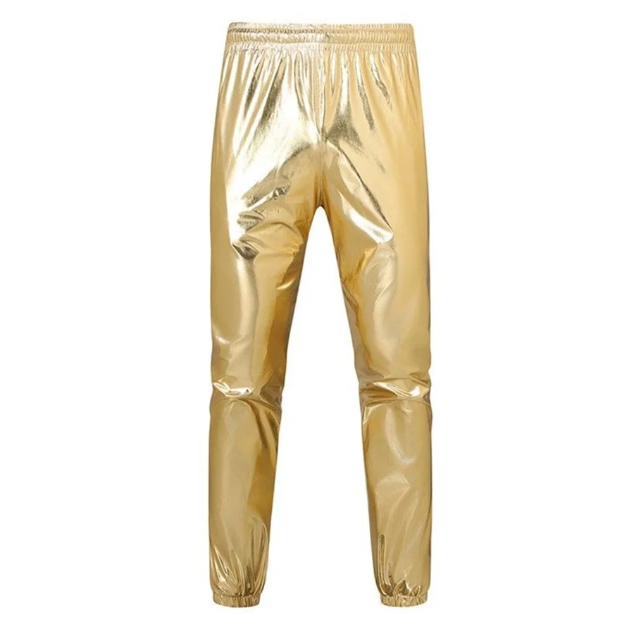 

2026 Men's Shiny Gold Metallic Jogger Sweatpants Hip Hop Wet Look Pocket Cargao Trousers Men Club Party Festival Prom Streetwear