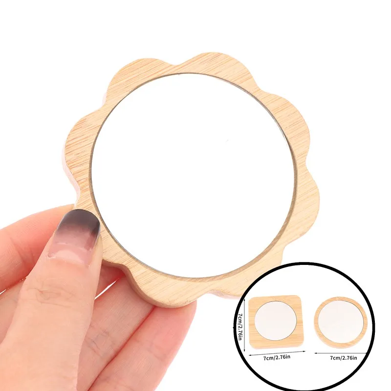 1Pcs Simple Wooden Portable Mirror Mini Small Makeup Mirrors Female Hand-held Beauty Tool Round mirror Make Up Tools