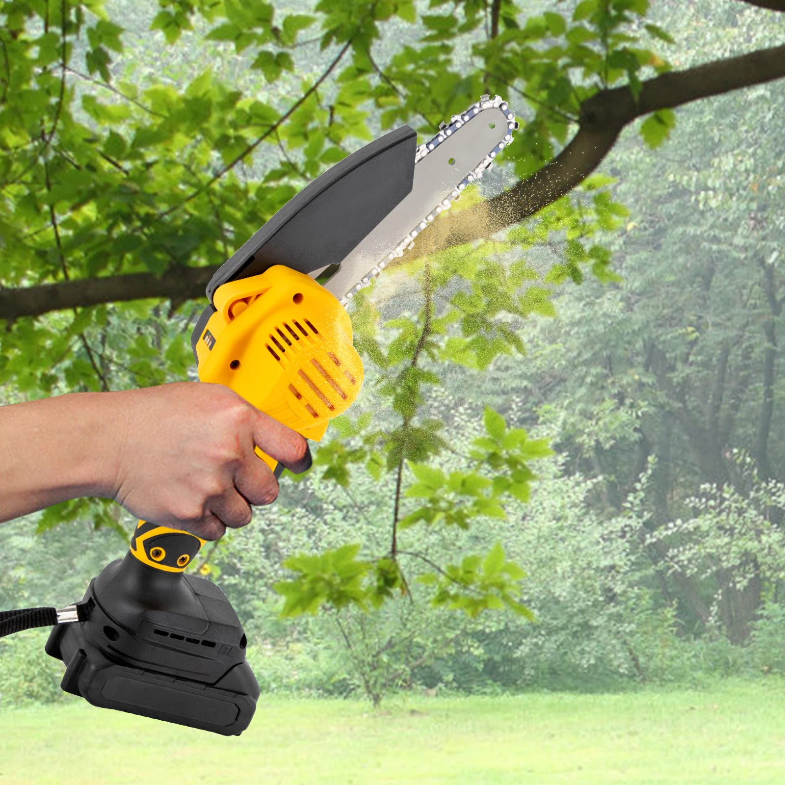 ミニコードレス電動チェーンソー、アップグレードされた6インチハンドヘルド電動チェーンソー、木の剪定や木材の切断用の小型剪定鋸