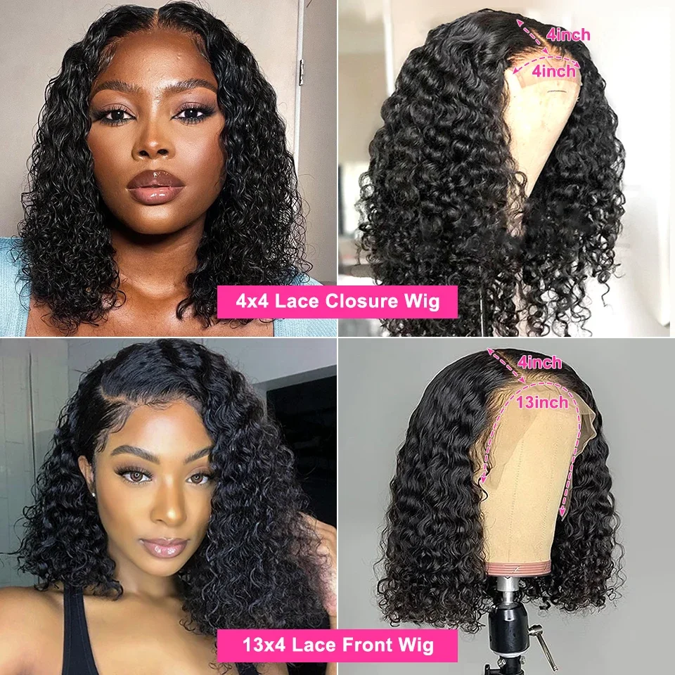 Short Bob Frontal Lace Wigs Human Hair Water Wave 13x4 Lace Front Human Hair Wigs For Women Pre Plucked 4x4 Lace Closure Wig