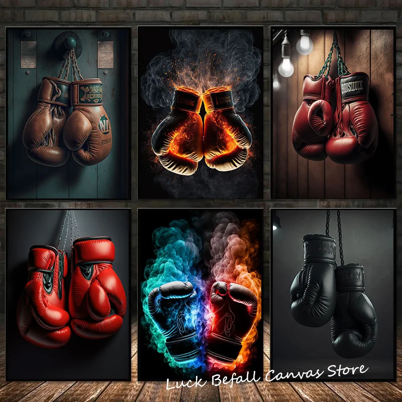 Vintage Boxing Gloves Canvas Painting Art Posters Prints Boxing Gym Club Background Wall Decor Boys Room Decor Picture Cuadro