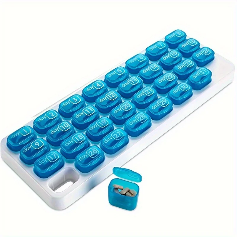 

31-Day Pill Organizer With Keyboard Design - Large Plastic Multi-Compartment Box, Date Labels Included