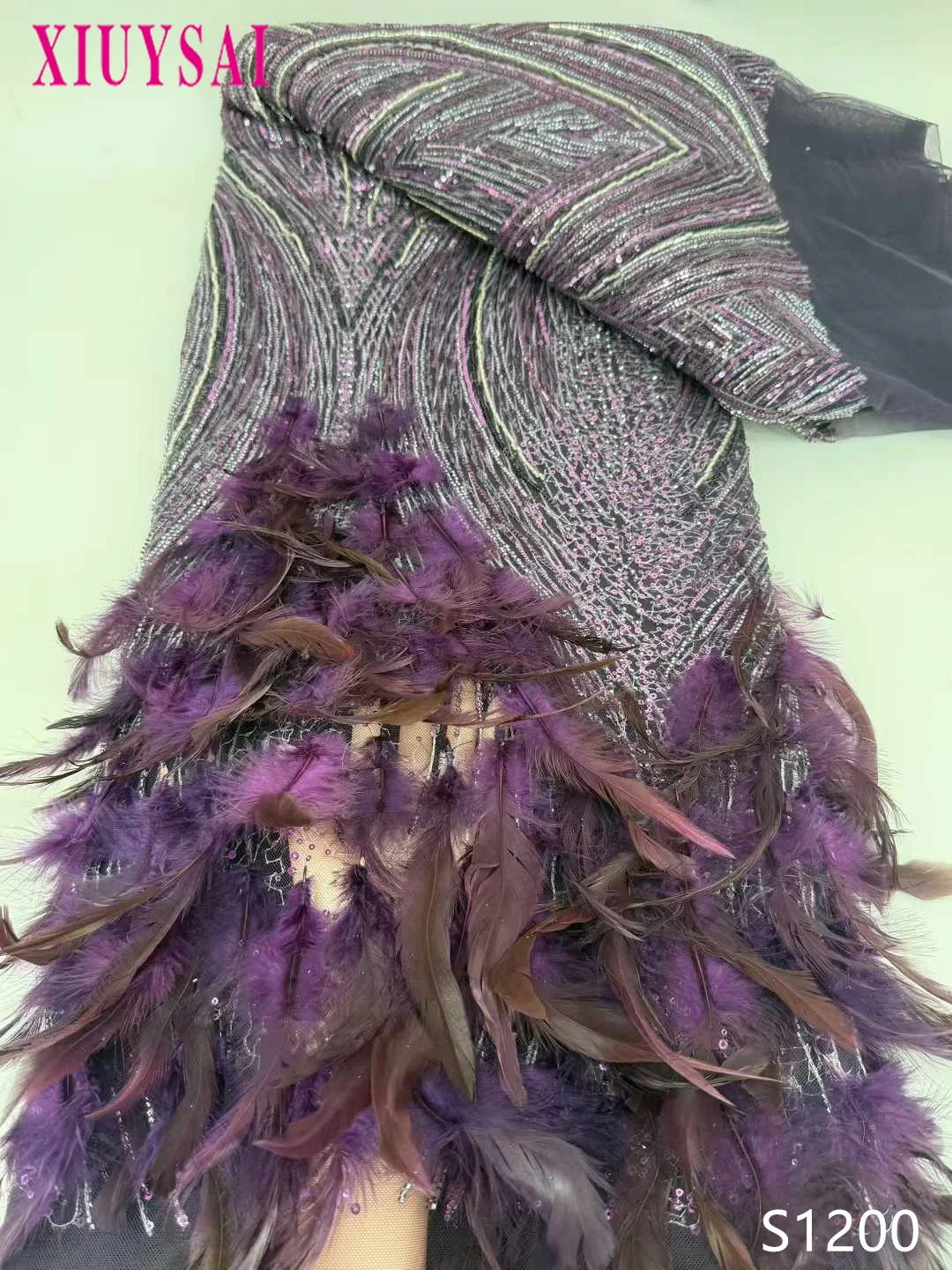 

2026 3D Feather Luxury Bridal Wedding Dress Fabric High Quality Beaded Sequin Lace for France Nigeria