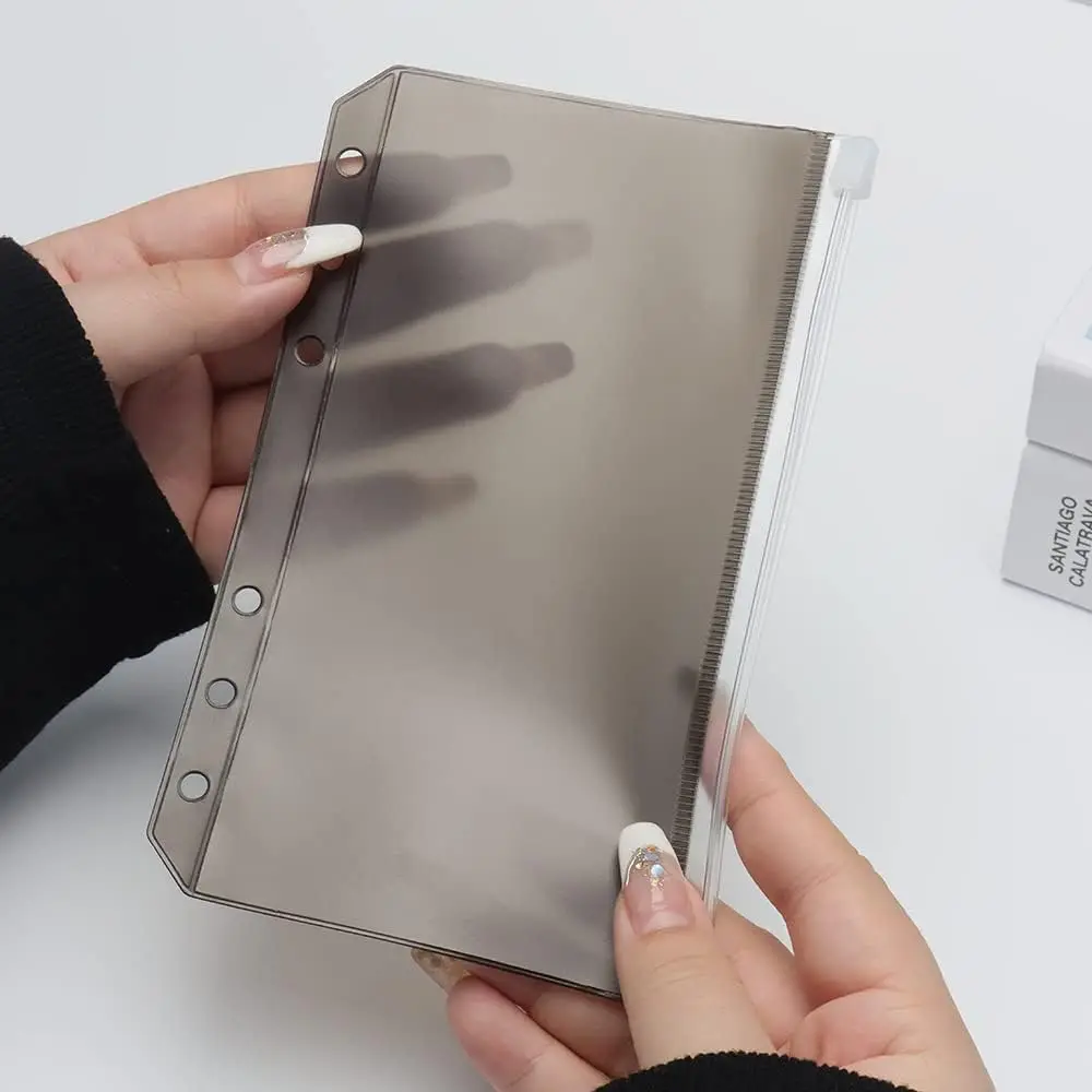 12Pcs A6 Binder Pockets Black Zipper Pouches, Translucent PVC Cash Budget Envelopes, Document Filing Bags for A6 Notebook Binder