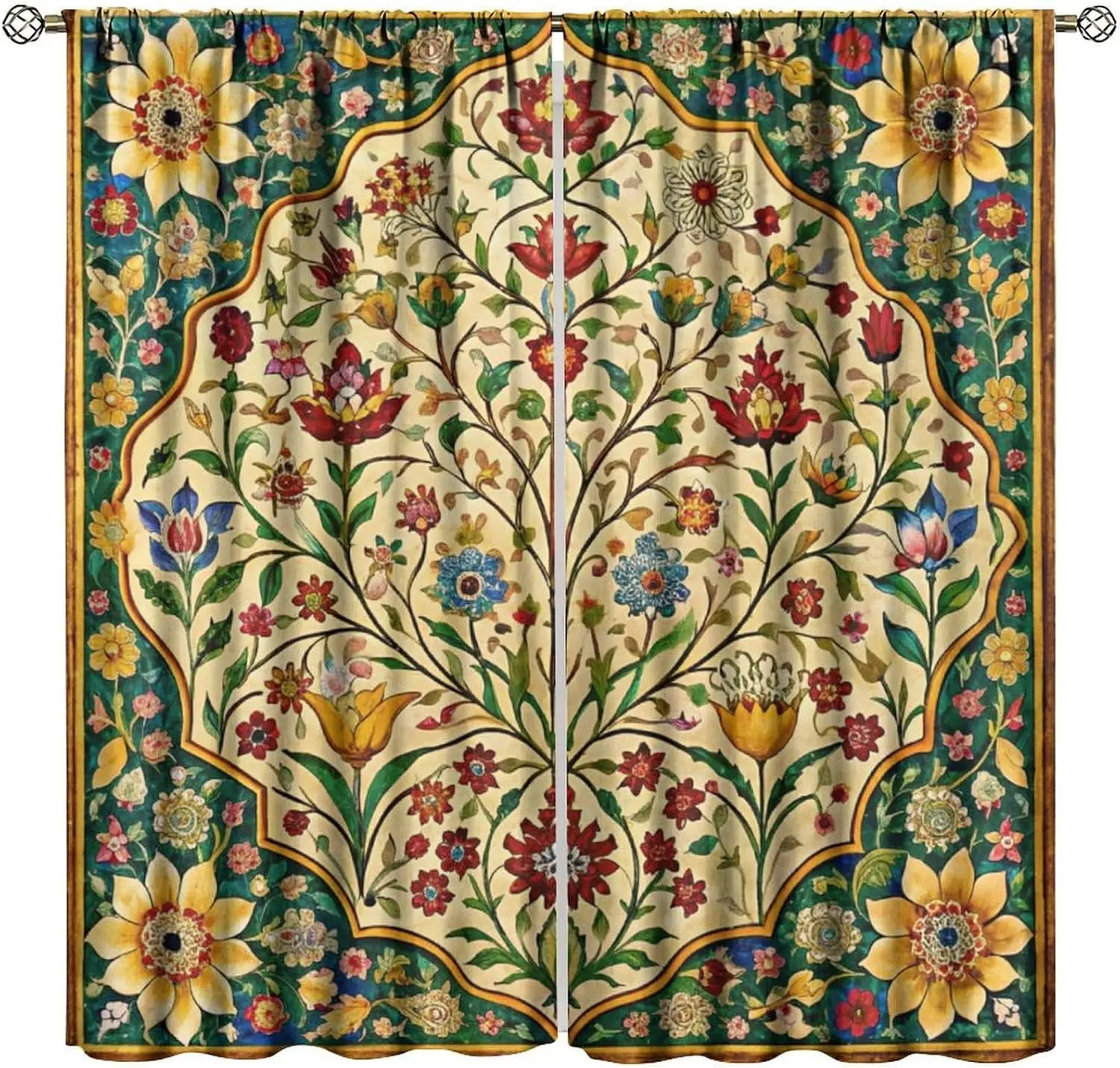 Vintage Plant Blackout Curtains,William Morris Style Rustic Farmhouse Natural Plant Floral Tree Boho Print Rod Pocket Window