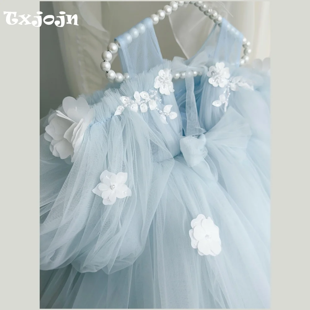 Baby Girl 3D Flower Tutu Dress Flower Girl Mesh Princess Dress Toddler Teens Child Vestido Wedding Party Birthday Clothes 1-14Y