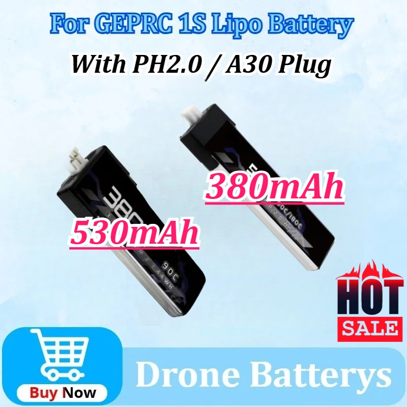 

New 3.8V 380/530mAh for GEPRC PH2.0 A30 Plug 1S Lipo Battery for SMART16 Drone RC FPV Quadcopter Drone Accessories Parts