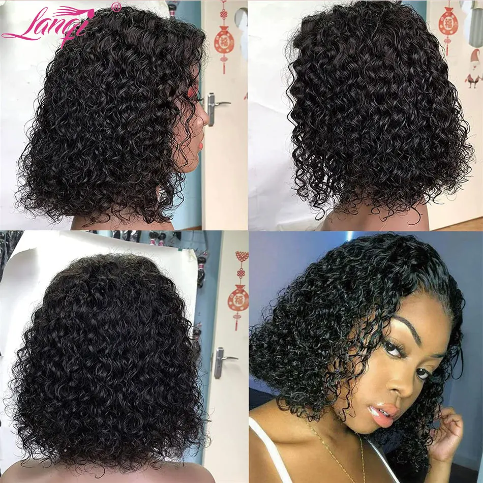 Peluca de cabello humano rizado de 13x4 para mujer, postizo de encaje Frontal, corte Bob, brasileño