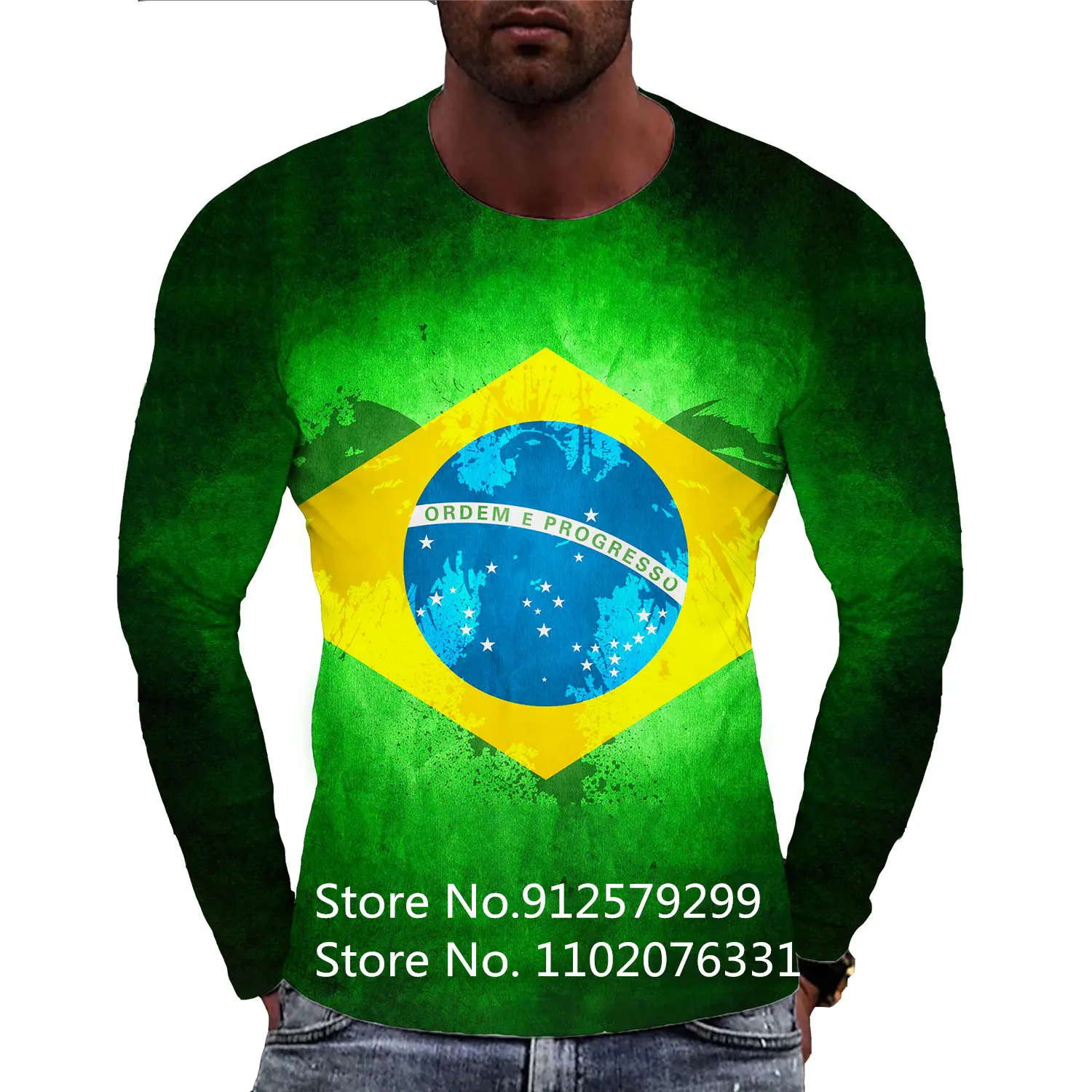 Men's Brasil Flag T Shirt 3D Print Long Sleeve Brazil Graphic Top Tees Streetwear Tops Men/Women Hip Hop Pullover