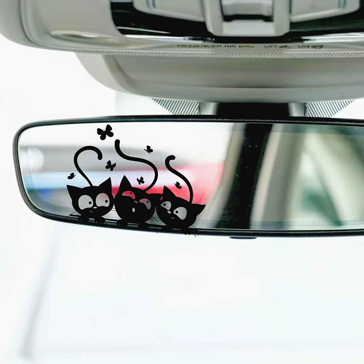 4pcs Car Rearview Mirror Stickers Cute Three Butterflies Kitten Vinyl Decorative Decals. Waterproof Sunscreen No Glue Left