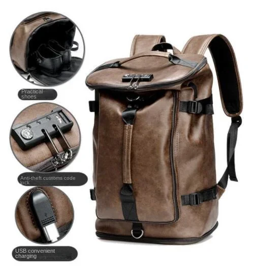 

New Fashion Waterproof backpacks Men Backpack Leather Bookbags Mens PU School Bags Male Functional bags big capacity Men Bag sac