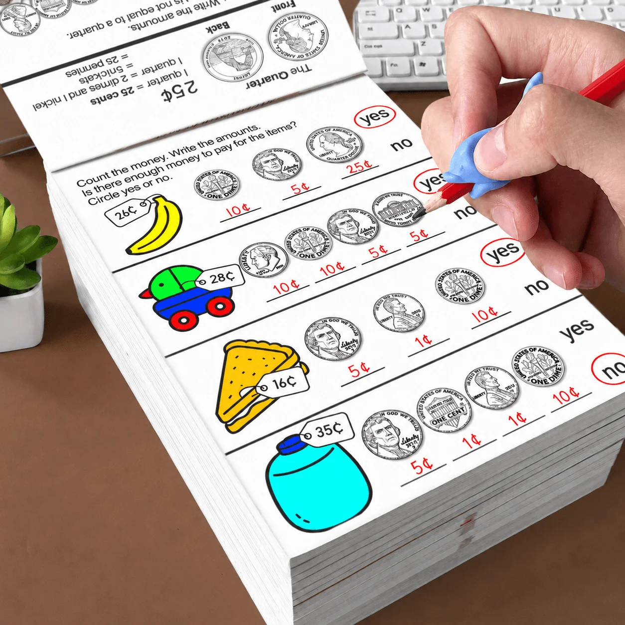 32-Page Kids Money Counting Practice Book Coin Addition Calculation Early Education Kindergarten Math Exercise Workbook ﻿