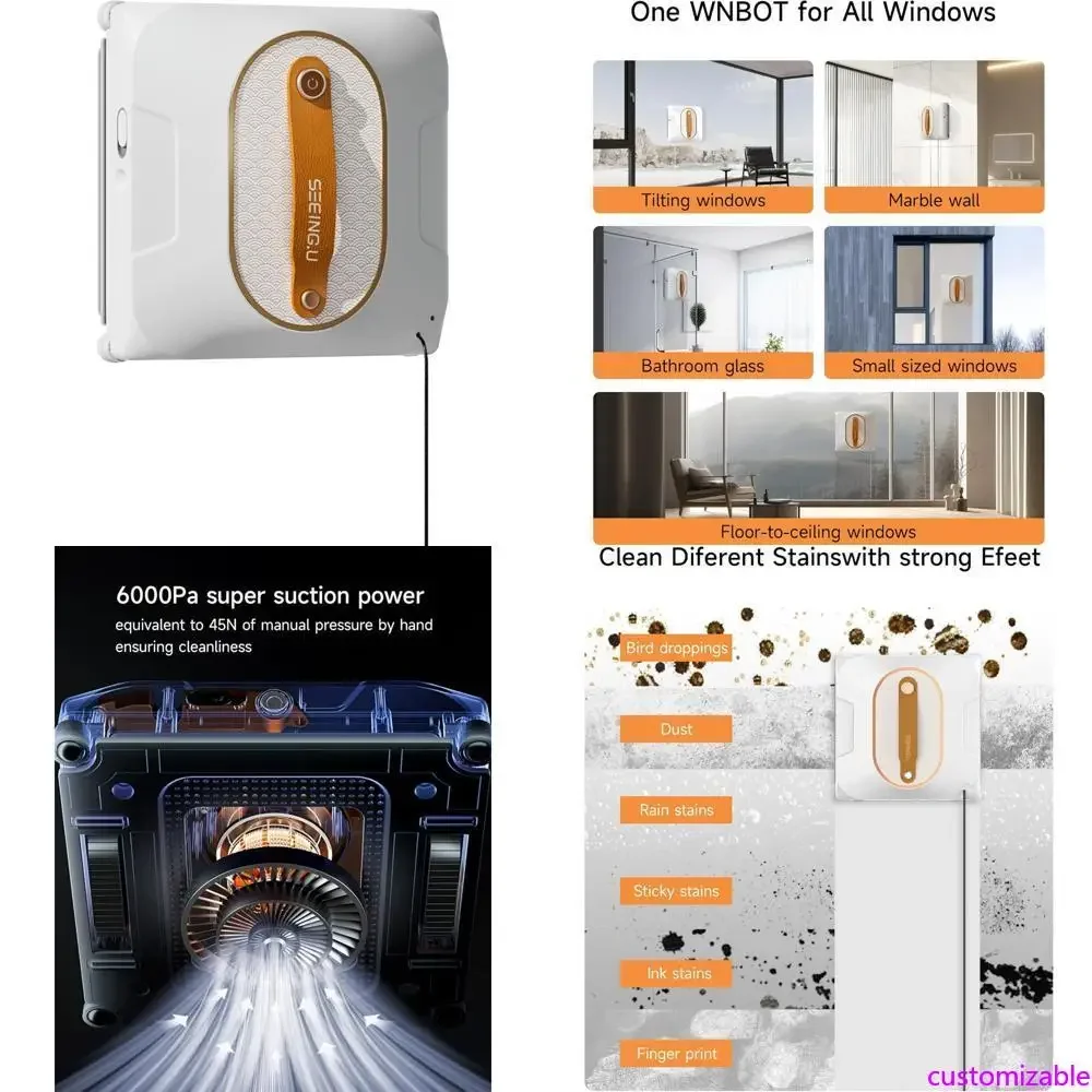 

Intelligent Dual Spray Window Cleaning Robot with 6000Pa Suction for Automatic Path Cleaning