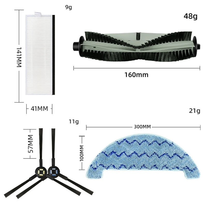 Kit de filtro y cepillo maestro de felpa para ILIFE A7/A9S/X785/X750/X800, piezas de Robot aspirador, cepillo lateral principal, fregona con filtro Hepa