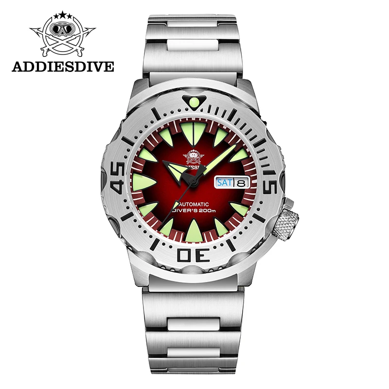 ADDIESDIVE New Monster Automatic Diver Watch steel Sapphire Glass 200M Waterproof C3 Super Luminous NH36A Mechanical Watches Men