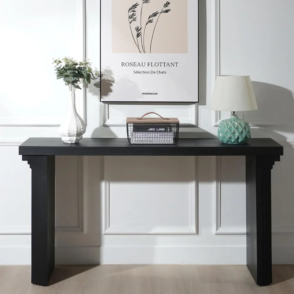 

Wood Console Table, 58" Modern Minimalist Long Sofa Table Behind Couch with Uniquely Curved Legs and Engineered Wood Finish for