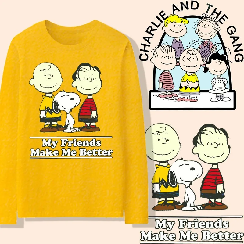 

Snoopy Snoopy Co-branded Long-sleeved T-shirt Men 2024 New Pure Cotton Ins All Match Animation Surrounding Boy Clothes