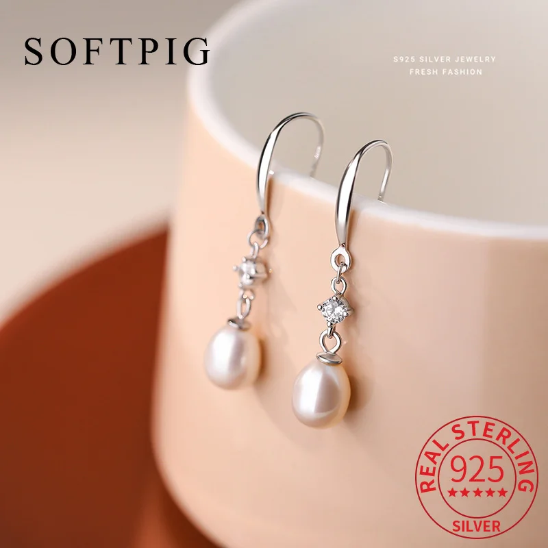

SOFTPIG Real 925 Sterling Silver Pearl Pendant Stud Earrings for Women Fine Jewelry Light Luxury Accessories 2025 Summer