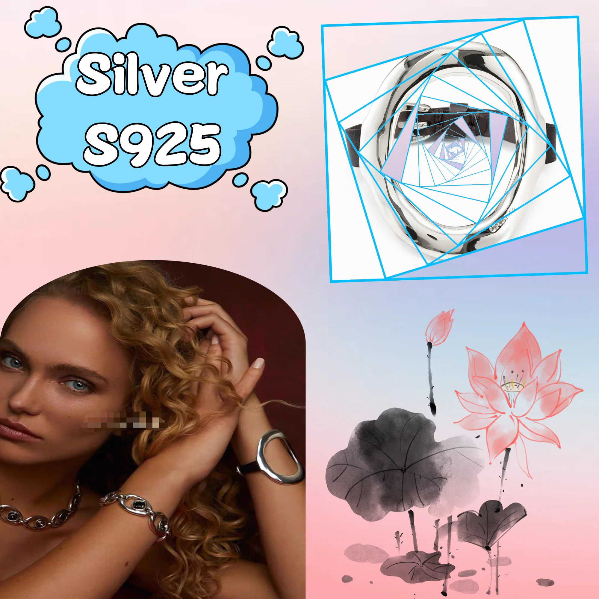 

Elliptical Round Hollow Bracelet NO50 Pure Silver S925 Spanish Women's Jewelry Gift for Girlfriend Fashion Wearing Gift