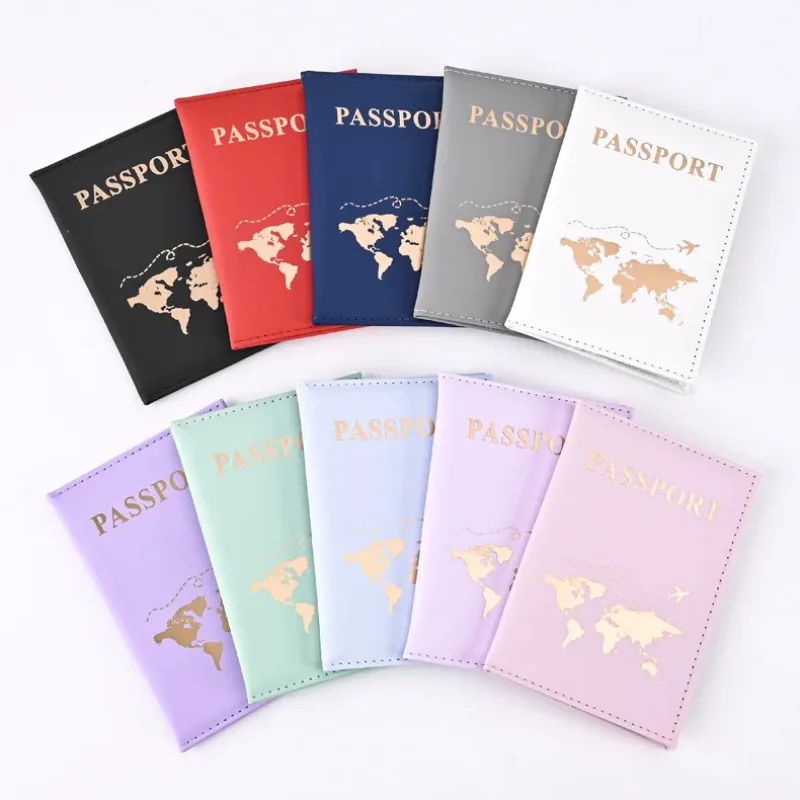 

Women Fashion PU Leather Gold Passport Holder Case Men Ticket Map Passport Covers Travel Passport Protective Travel Accessories