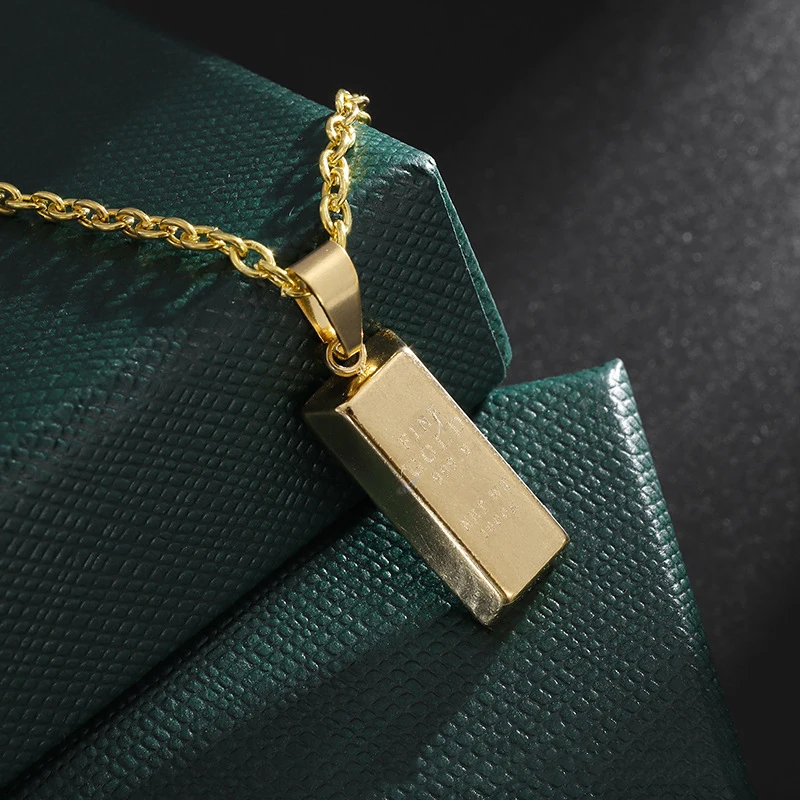 Creative Stainless Steel Gold Color Bar Pendant Necklace Hip Hop Rich Women Men Necklaces Party Jewelry