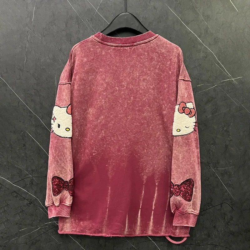 Outono indústria pesada novo dos desenhos animados reunido bordado tripulação pescoço moletom senhoras y2k solto casual estilo doce topo hoodies jaqueta