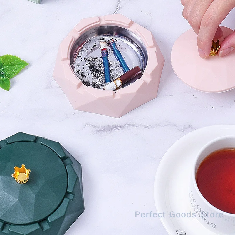 Round Stainless Steel Ashtray Windproof Ashtrays With Lid For Home Living Room Office Decoration Smoking Accessory