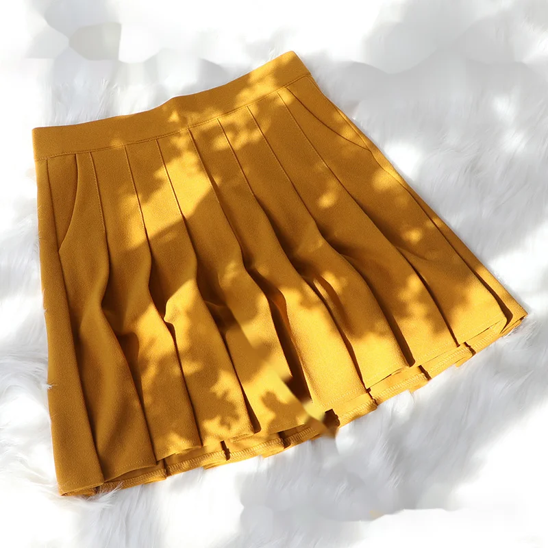 A Skirt That Looks Like A Skirt Ladies 2022 Fall Outfits Elegant Women\'s Japanese Fashion Yellow Mini Pleated Skirts For Women