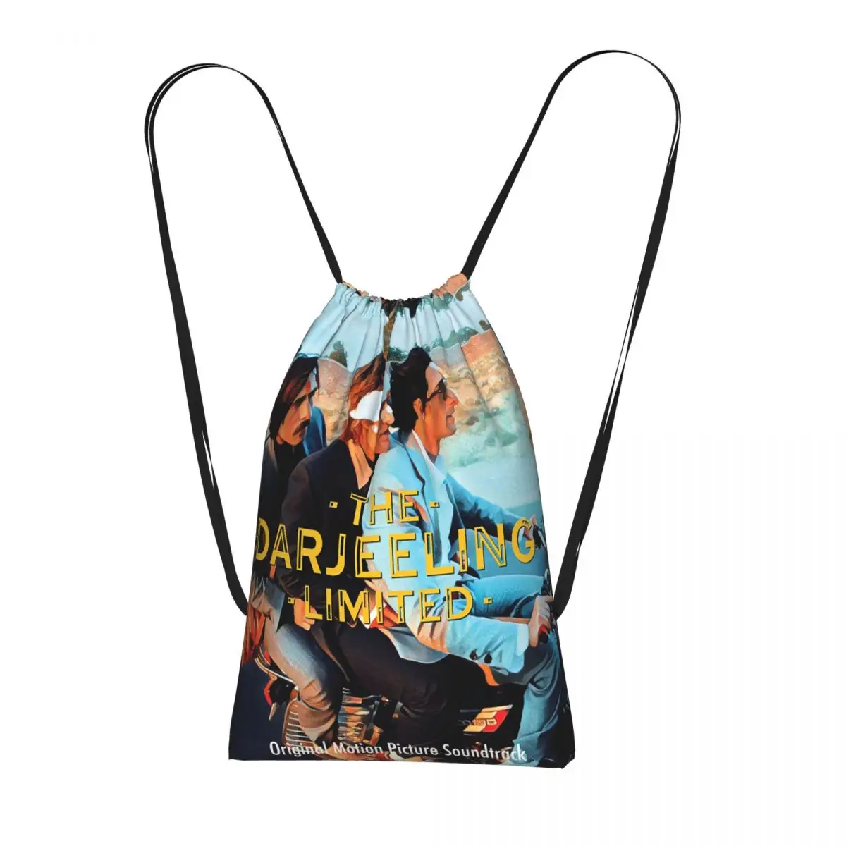 Wes Anderson - THE DARJEELING LIMITED Album Cover Drawstring Backpack Sports Gym Bag Travel Drawstring Bag for Men Women