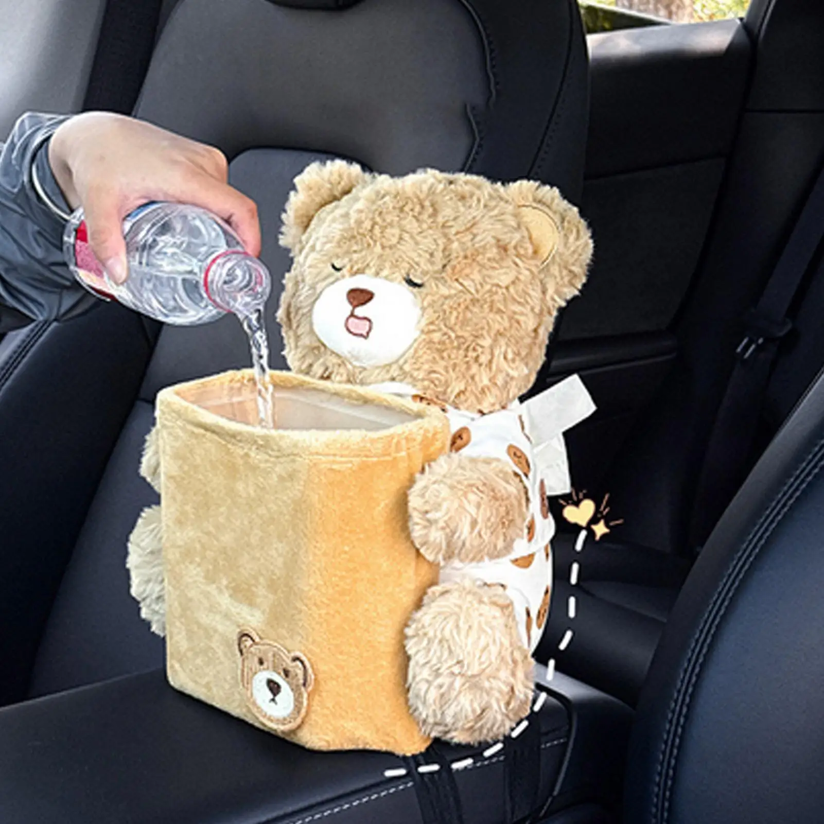 2-in-1 Car Trash Bin Car tissue box Cute Plush Bear Multifunctional Waterproof Auto Organizer Truck Trash Can Car Accessories