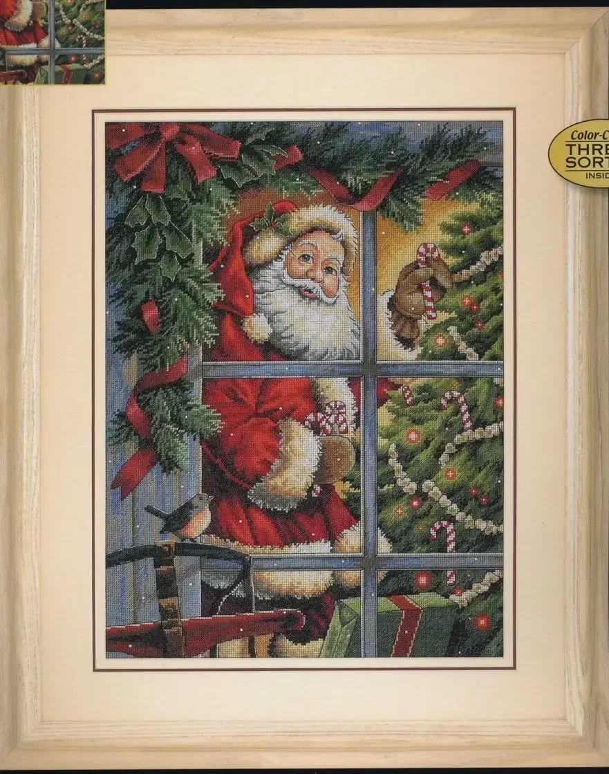 Amishop Top Quality Beautiful Lovely Counted Cross Stitch Kit Candy Cane Santa Christmas Tree Tradition Holiday Dim 08734