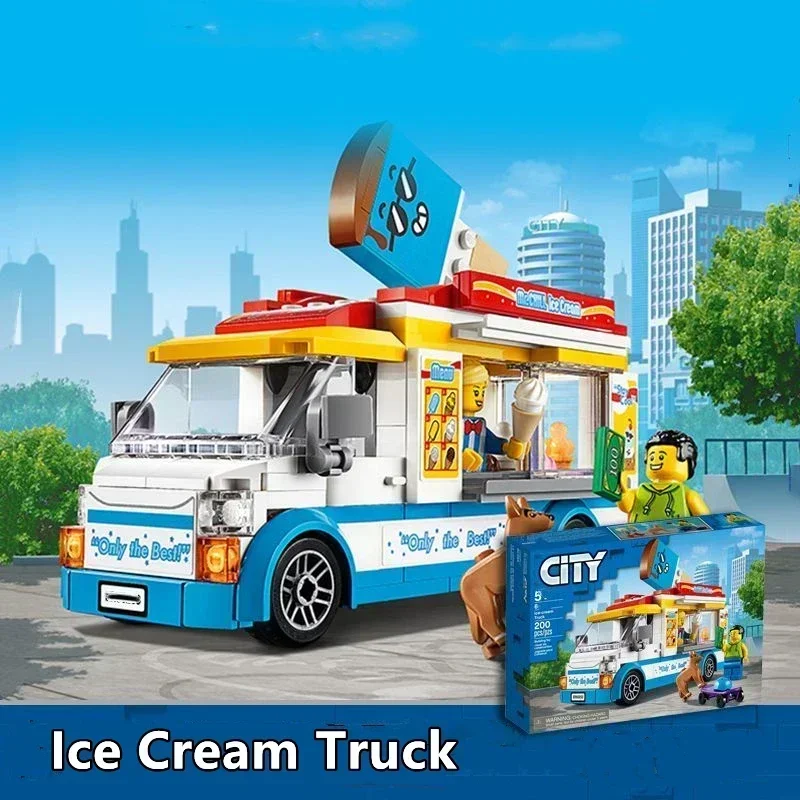 City Series Ice Cream Truck Compatible 60253 Building Blocks Bricks Education Assembly Toys for Children Birthday Christmas Gift