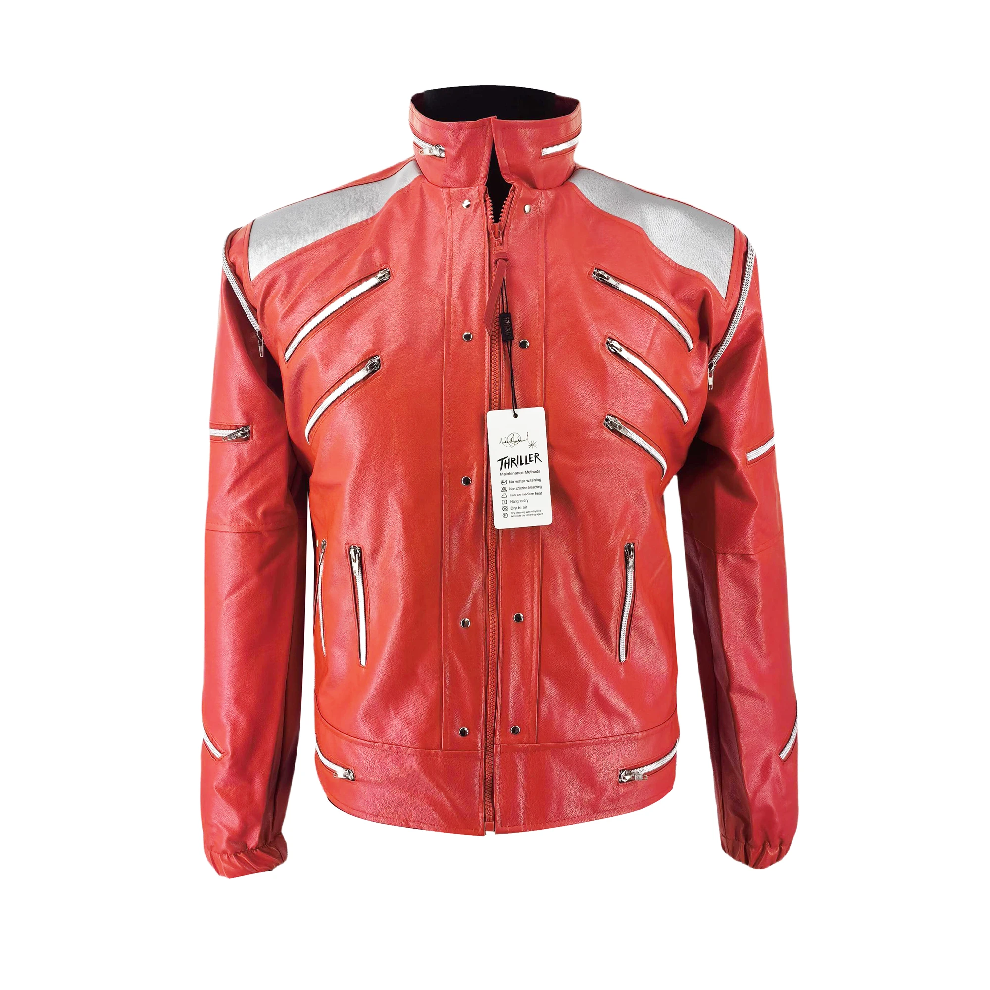 Red Leather Jacket for Adults & Kids Michael Jackson Beat it Style Zipper Punk Halloween Brithday Christmas