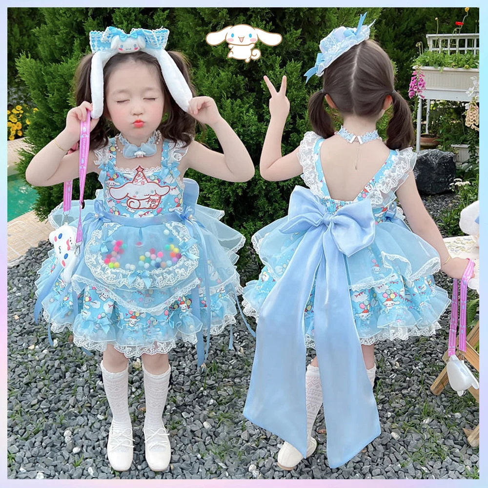 Cute Anime Cinnamoroll Girls Lolita Summer Dress Sanrios Kawaii Blue Role Playing Princess Dress Sweet Tutu Vestidos Dress Gift