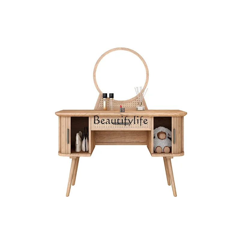 

FG11Simple small apartment solid wood Japanese-style bedroom with mirror, makeup table, storage cabinet integrated