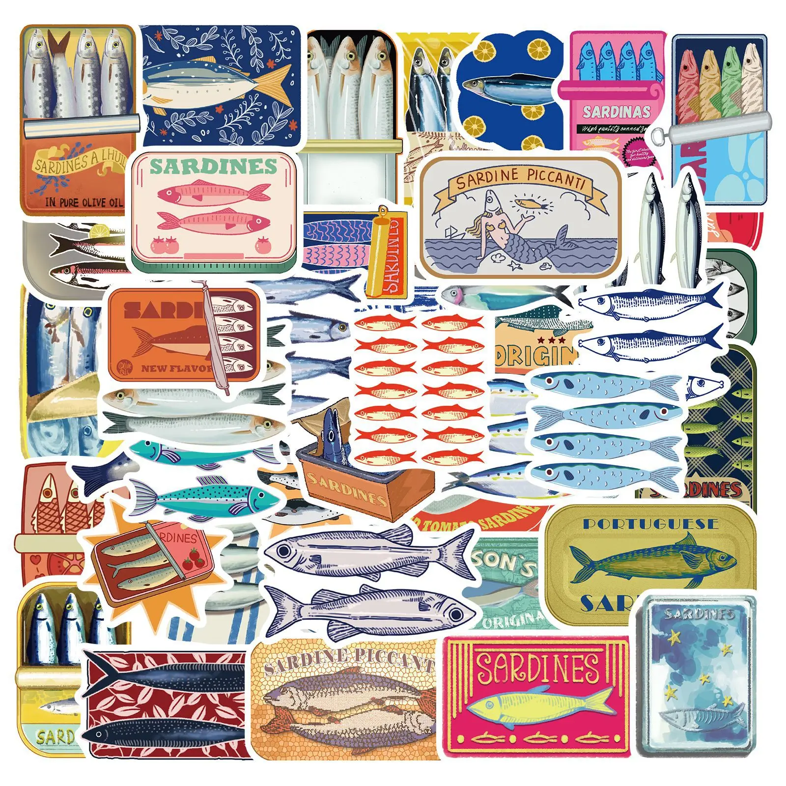 50 قطعة ملصقات السردين اللطيفة السردين الأسماك ملصقات فنية للهاتف المحمول حقيبة دفتر سكيت ملصقات مقاومة للماء