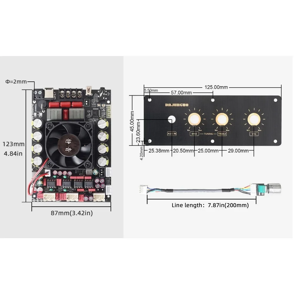 XY-T220H-W 220W * 2 Sans Perte Bluetooth-compatible Audio Amplificateur Conseil Stéréo Haut Et Bas Réglage Mort TPA3bulette Tech