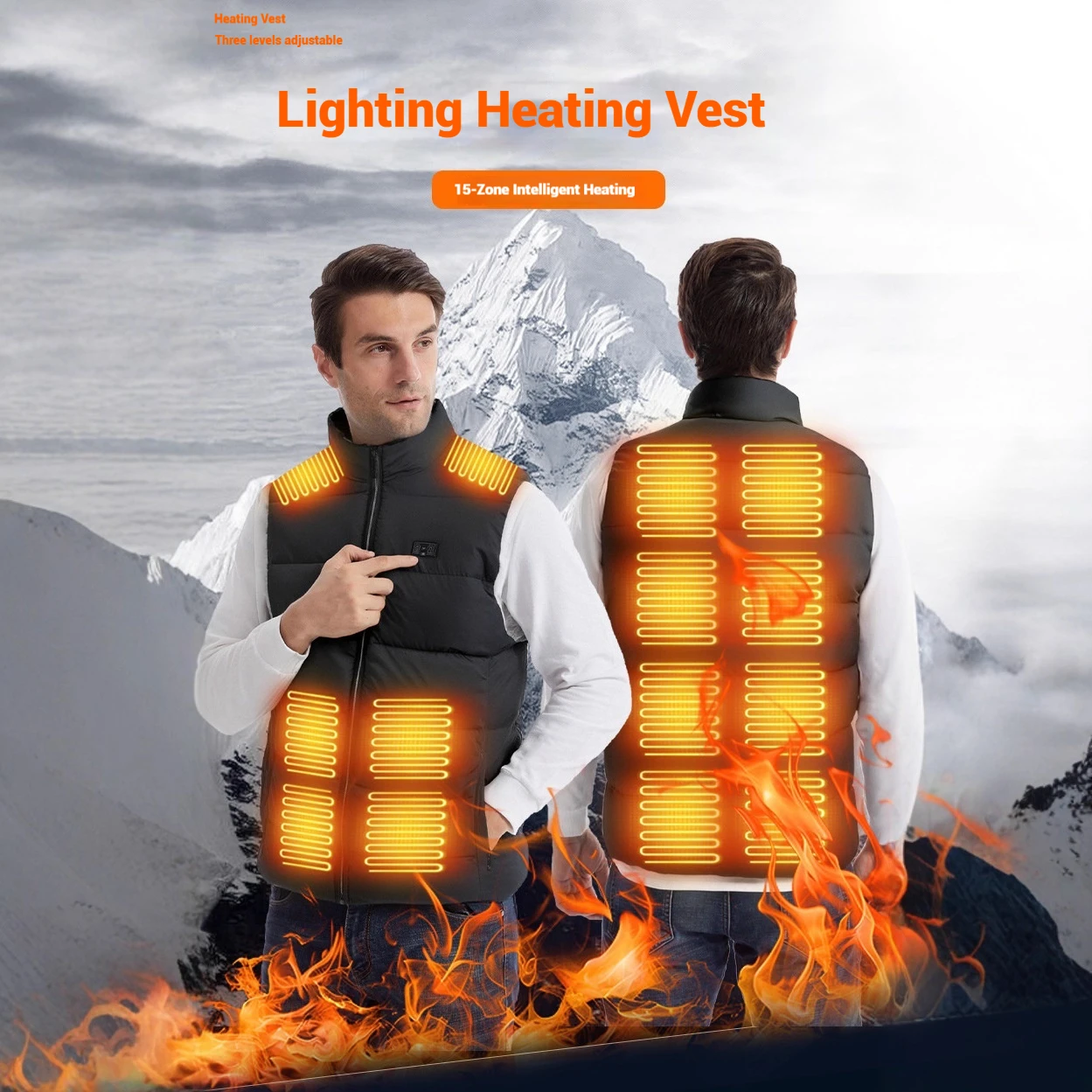 

2025 Mens Intelligent Lighting Vest with 15 Zone Heating Dual Control Electric Warming Waistcoat LED Safety Jacket for Outdoor N