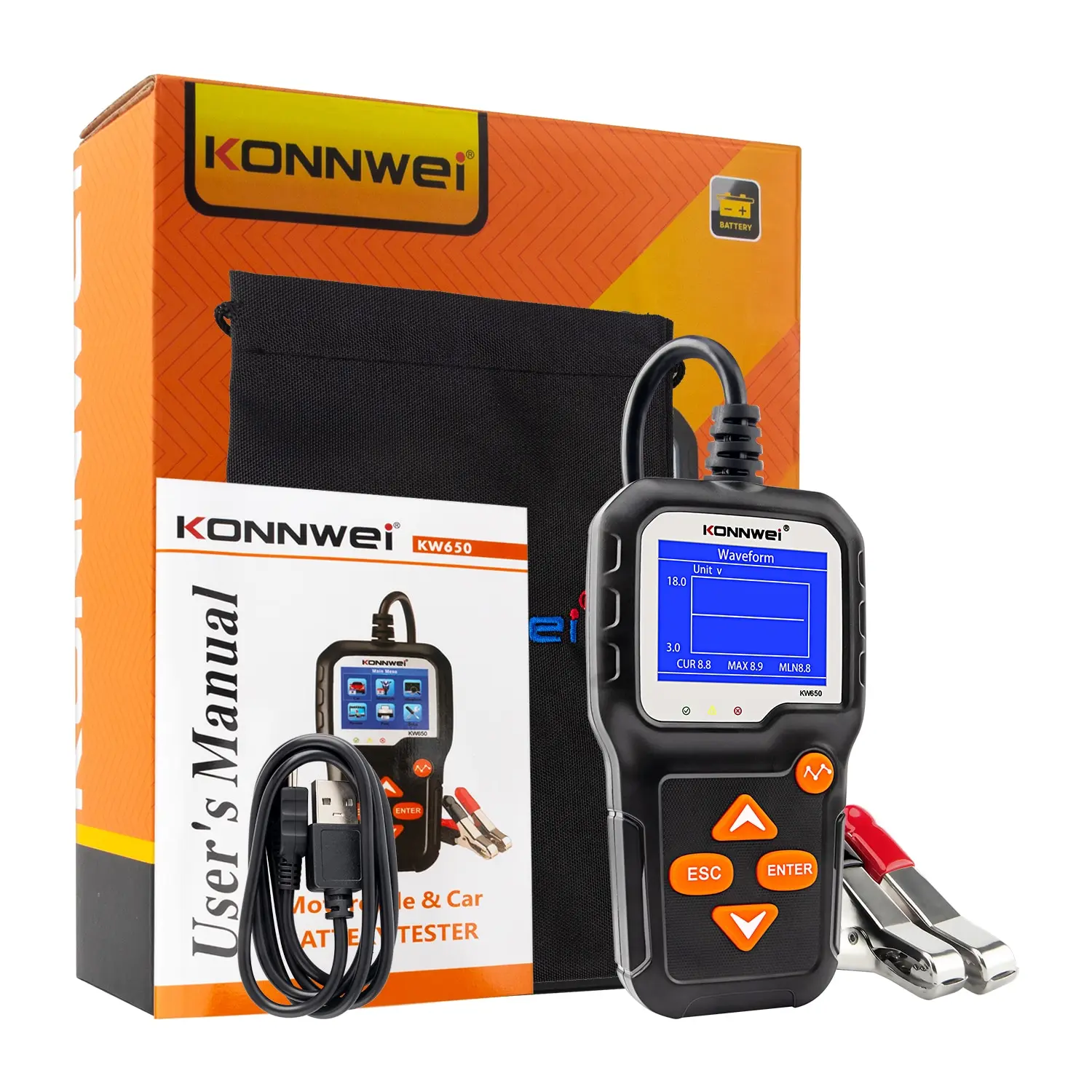 2023 KONNWEI KW650 Battery Tester for Car Motorcycle 12V 6V Battery System Analyzer 2000CCA Charging Cranking Test Tools