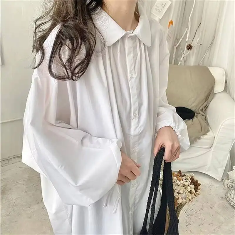 Ladies Long Sleeve Dress Shirt Skirt Spring New French Irregular Design Fashion Popular Casual Loose Large Size Skirt