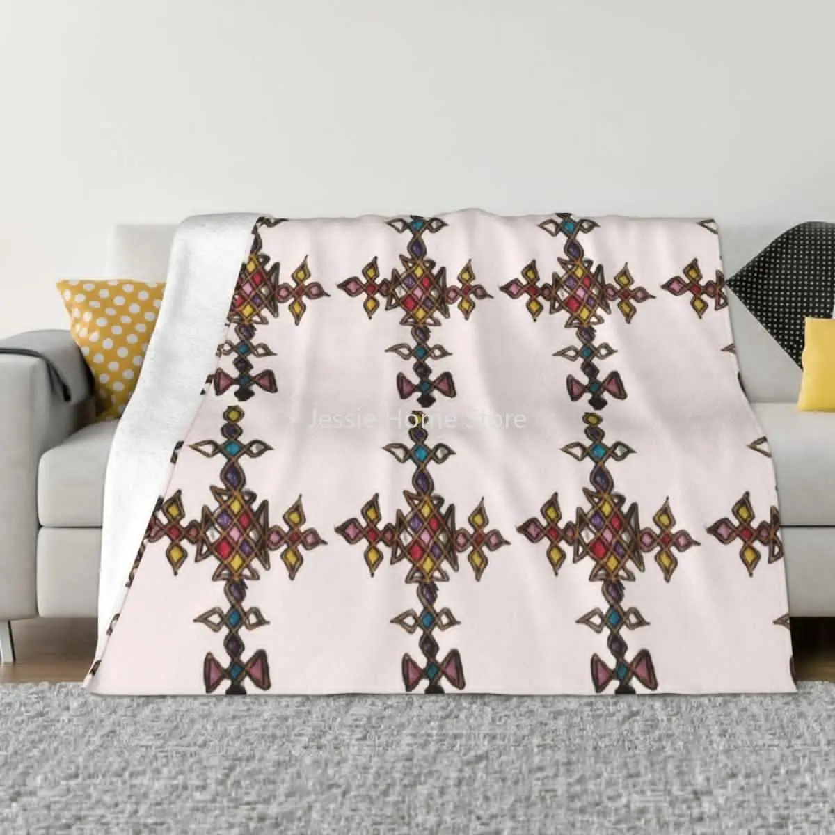 

African Art Ethiopian Cross Blanket Flannel All Season Pink Portable Thin Throw Blankets for Bedding Office Plush Thin Quilt