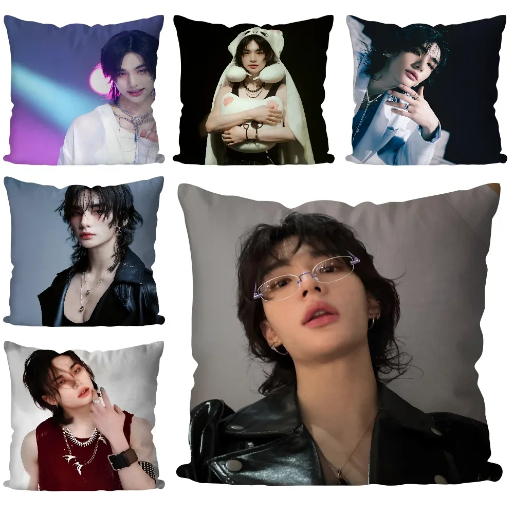 1PC Singer Hyunjin Pillow Case Hot Game Cartoon Sofa Decorative Home Double-sided Printing Short Plush Cute Cushion Cover