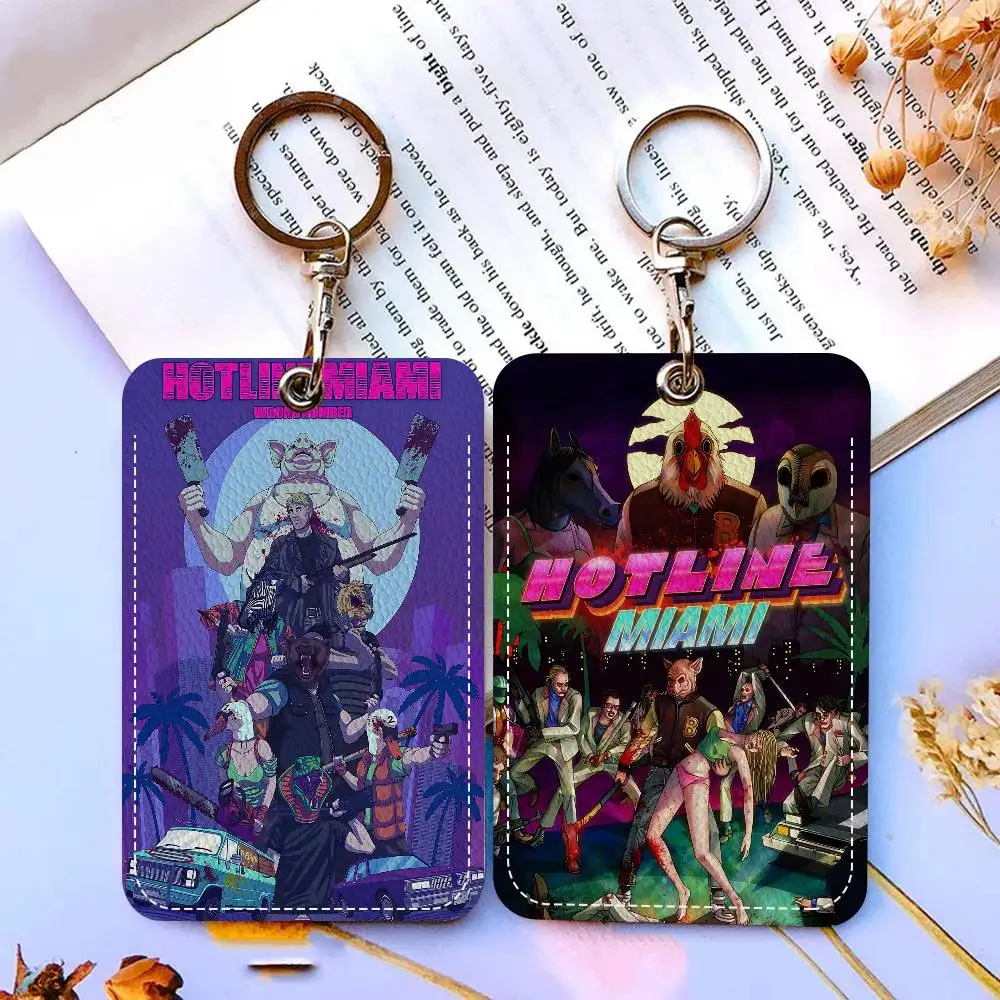 حامل بطاقة الوصول الكلاسيكي H-Hotline M-Miami Action Game Style PU مع سلسلة مفاتيح - حماية تنفيذية لبطاقة البنك والمترو الأنفاق #4