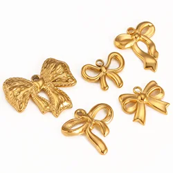 3pc Stainless Steel Bowknot Charms Waterproof 18K Gold PVD Plated Bow Pendants for DIY Earrings Bracelet Necklace Jewelry Making