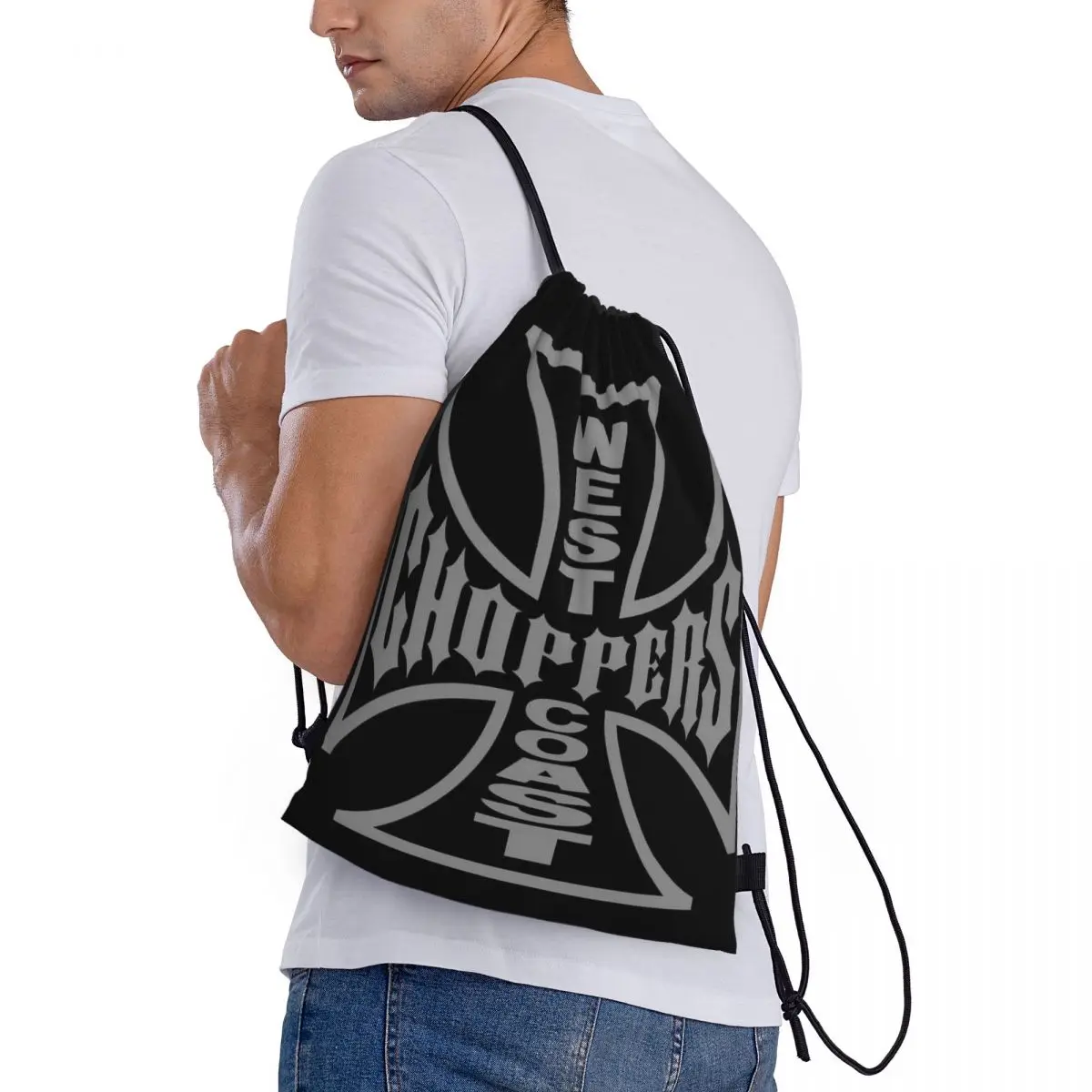 Custom West Coast Iron Cross Choppers Drawstring Backpack Women Men Gym Sport Sackpack Foldable Training Bag Sack